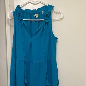 Max Studio Teal Sleeveless Blouse with Ruffle Neckline